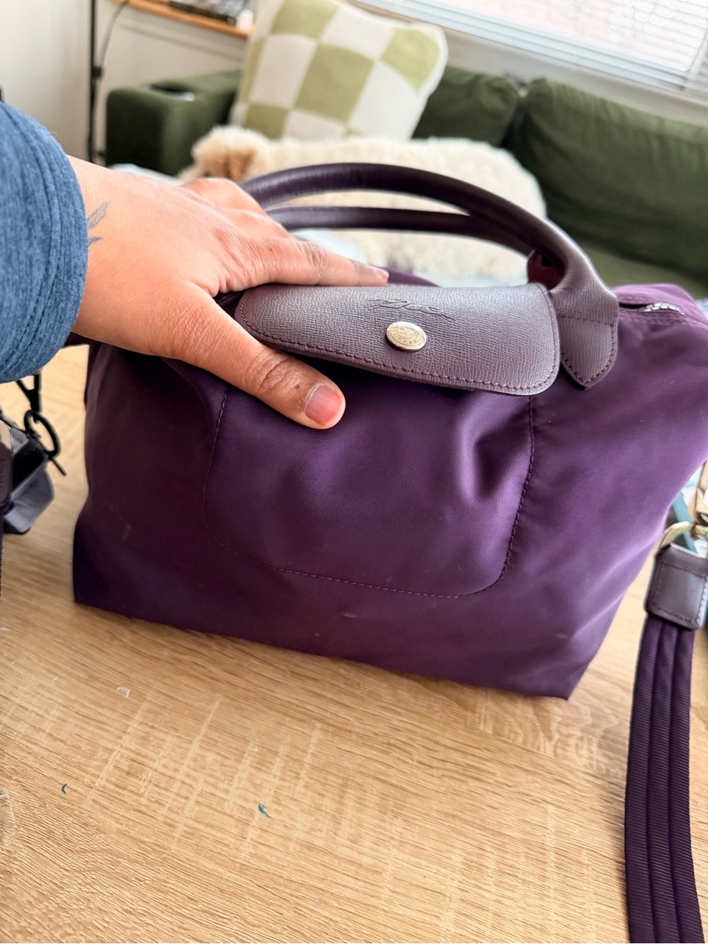 Longchamp Crossbody Le Pliage Nylon Bag - Plum - Picture 8 of 8